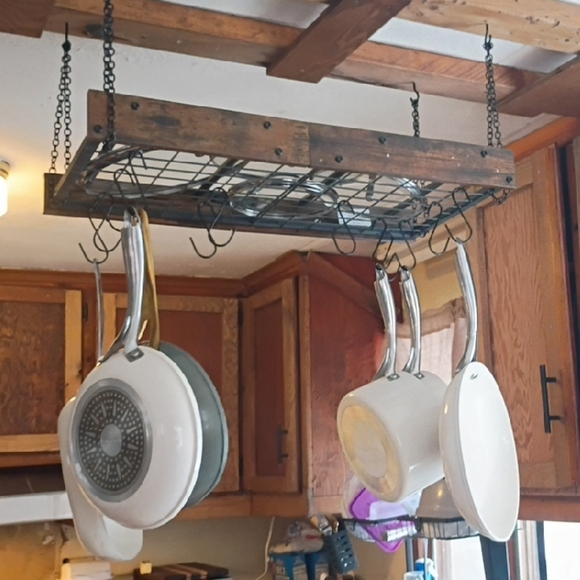 Rustic Hanging Pot Rack - Picture 1 of 9